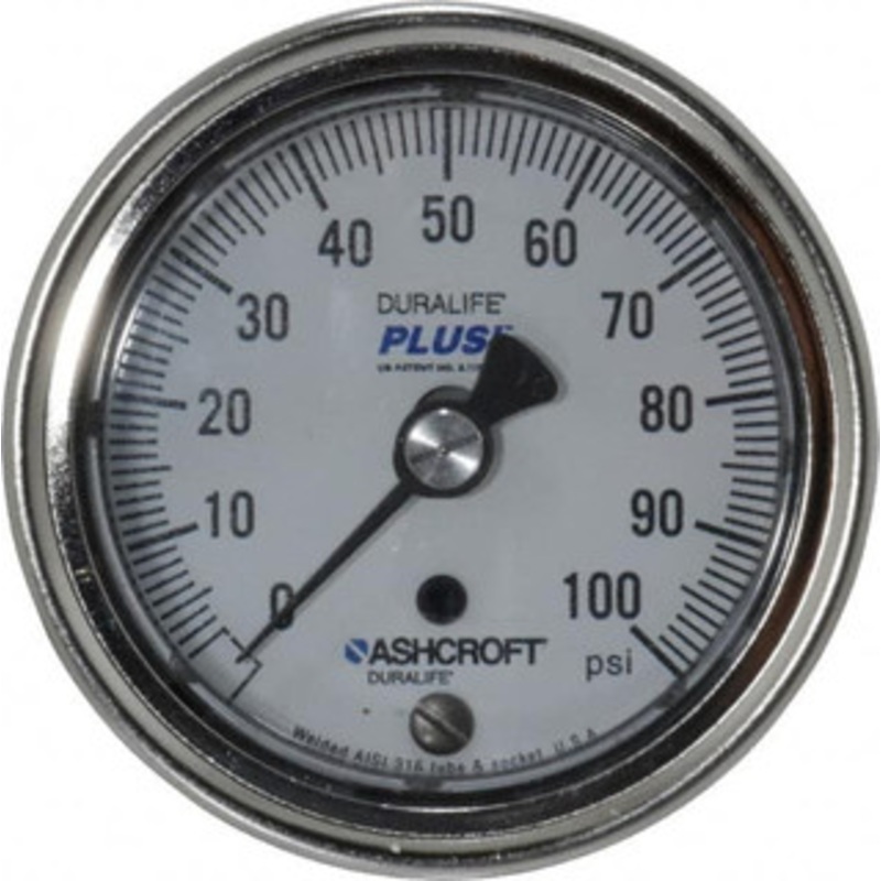 Ashcroft 2-1/2 Dial, 1/4 Thread, 0-100 Scale Range, Pressure Gauge Center Back Connection Mount, Accurate to 1% of Scale 94889XLL – 75011874