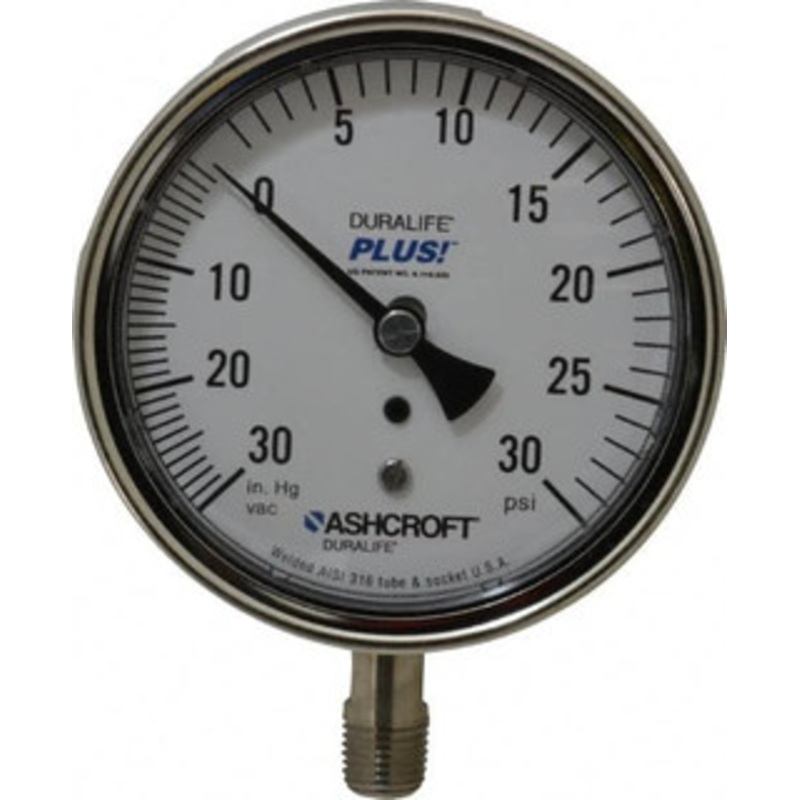Ashcroft 3-1/2 Dial, 1/4 Thread, 30-0-30 Scale Range, Pressure Gauge Lower Connection Mount, Accurate to 1% of Scale 95483XLL – 75013268