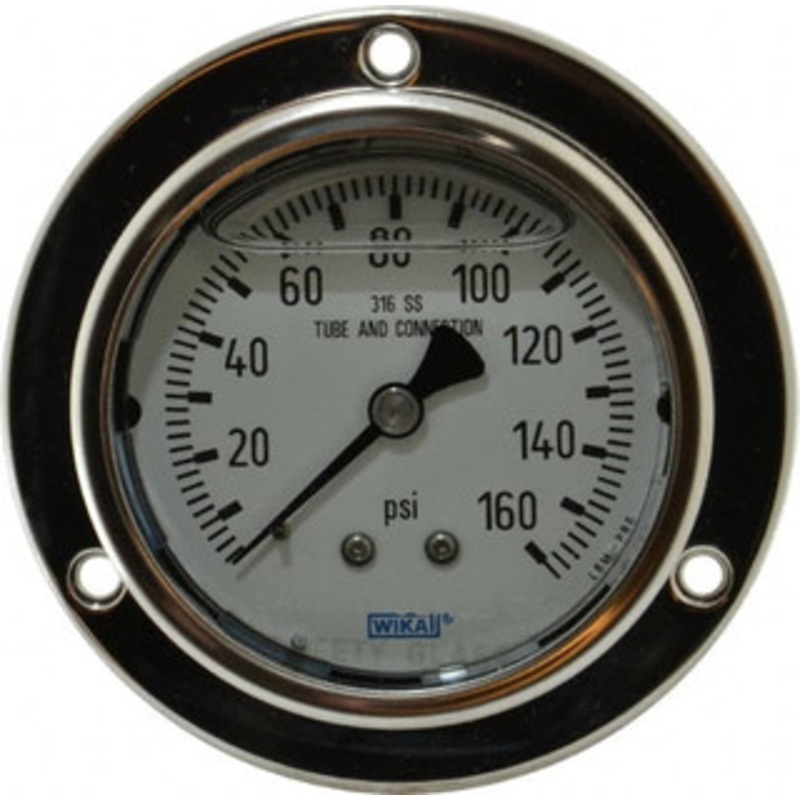 WIKA 2-1/2 Dial, 1/4 Thread, 0-160 Scale Range, Pressure Gauge Lower Back Connection Mount, Accurate to 2-1-2% of Scale 4282926 – 63150510