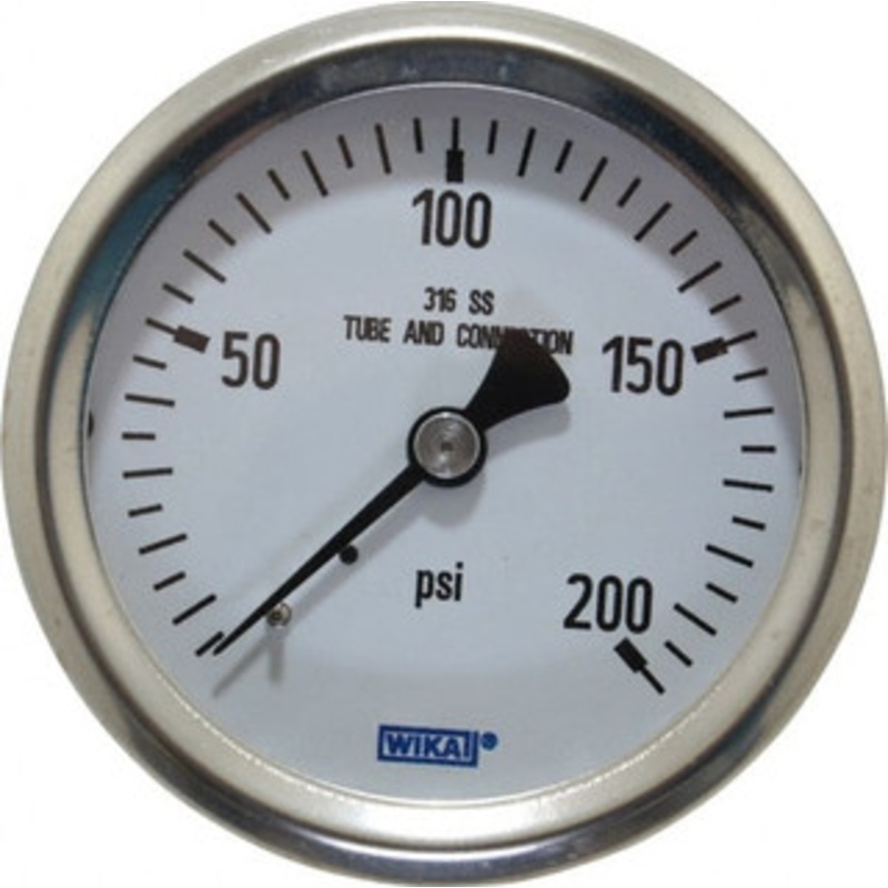 WIKA 2-1/2 Dial, 1/4 Thread, 0-200 Scale Range, Pressure Gauge Center Back Connection Mount, Accurate to 1.5% of Scale 9768300 – 56452543