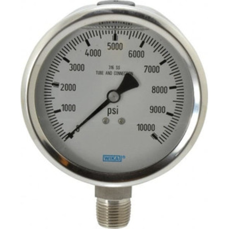 WIKA 4 Dial, 1/2 Thread, 0-10,000 Scale Range, Pressure Gauge Lower Connection Mount, Accurate to 1% of Scale 9833671 – 56455215