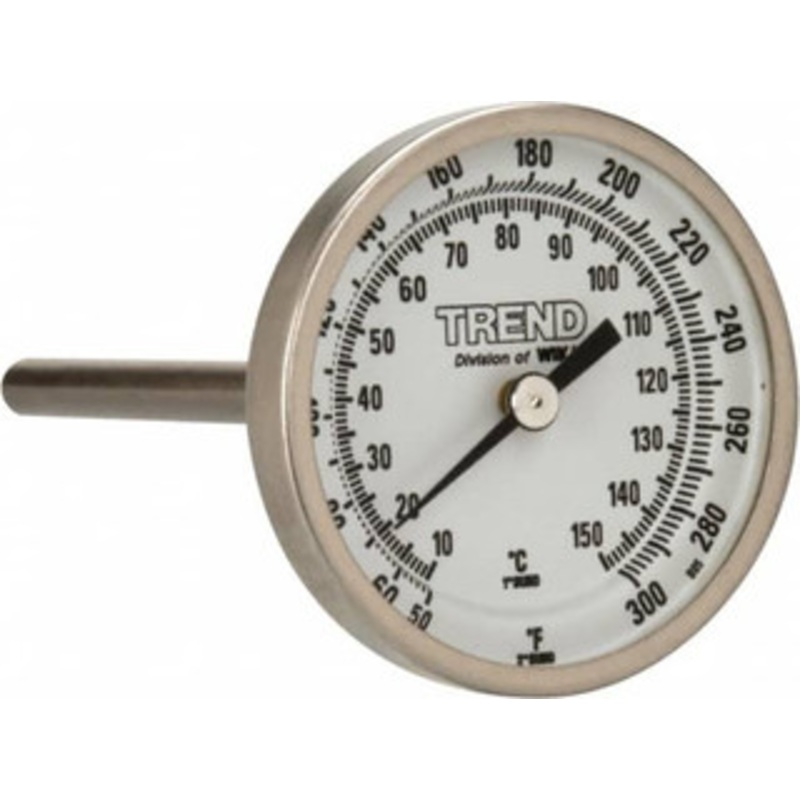 WIKA 4 Stem, 50 to 300 F Bi-Metal Thermometer Back Connected, 1% Accurate, Stainless Steel 20040A008G2 – 56440399