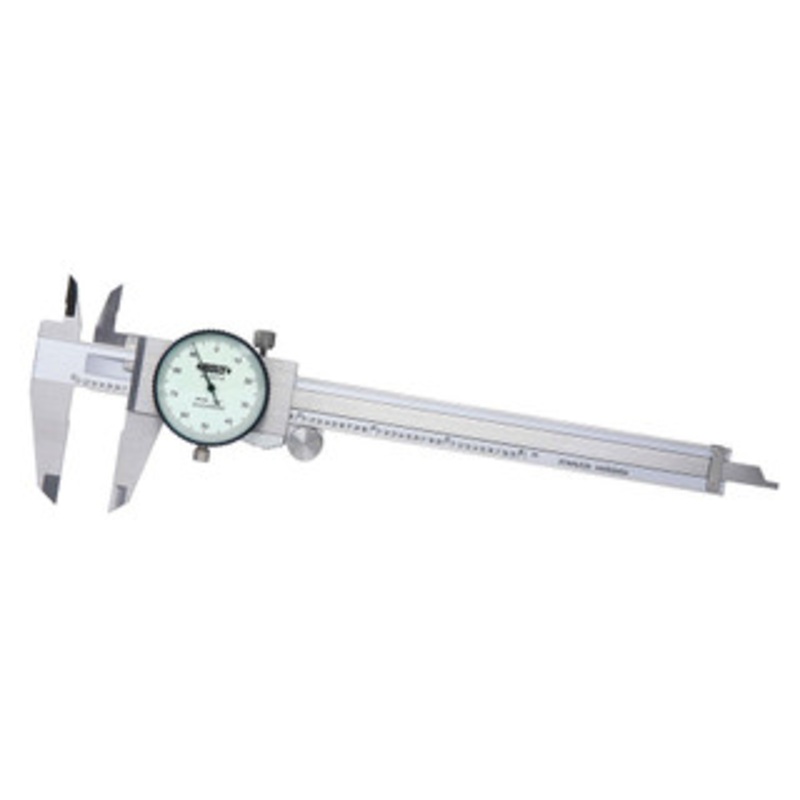 Insize Dial Caliper: 6” Range, 0.001” Graduation, 0.1” per Revolution 1.575” Jaw Length, White Face,  0.0015” Accuracy 1311-6 – 43797067