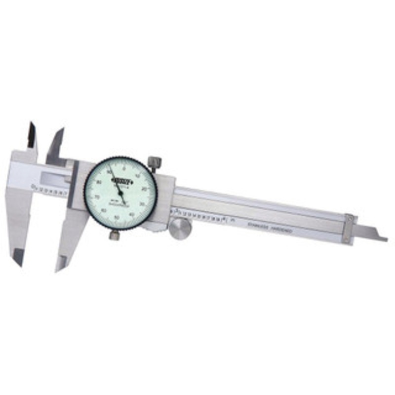 Insize Dial Caliper: 4” Range, 0.001” Graduation, 0.1” per Revolution 1.181” Jaw Length, White Face,  0.0015” Accuracy 1311-4 – 28731057