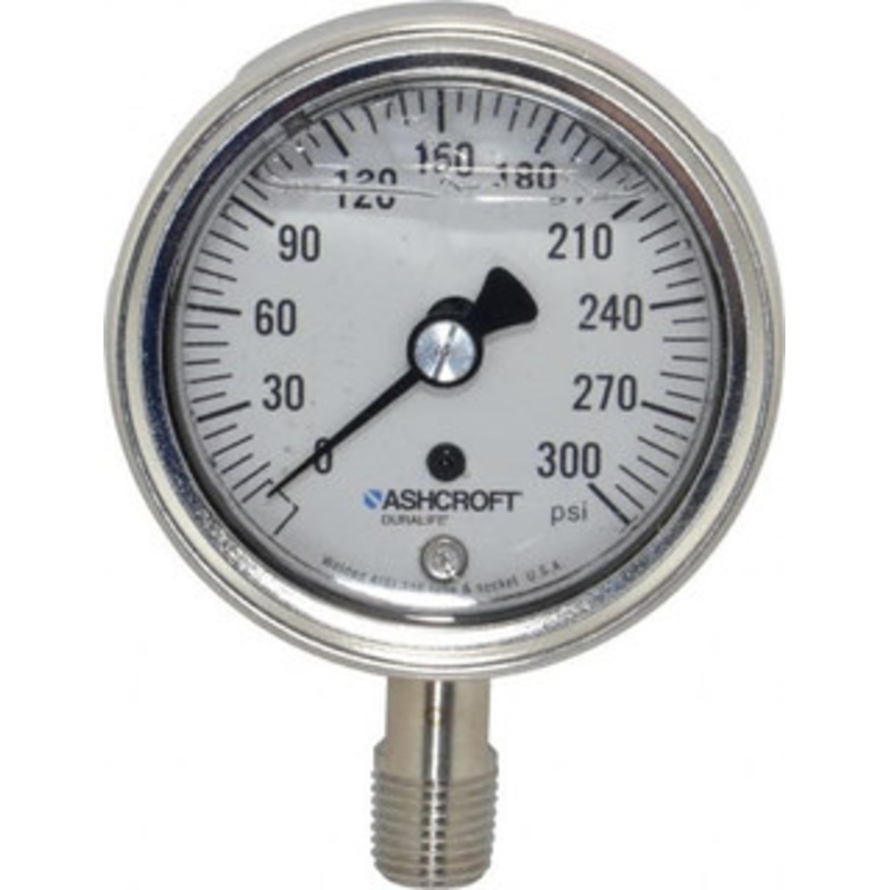 Ashcroft 2-1/2 Dial, 1/4 Thread, 0-300 Scale Range, Pressure Gauge Lower Connection Mount, Accurate to 1% of Scale 94479 – 56480718