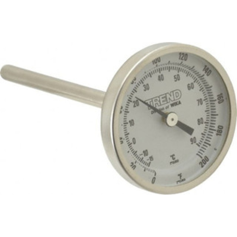 WIKA 4 Stem, 0 to 200 F Bi-Metal Thermometer Back Connected, 1% Accurate, Stainless Steel 20040D005G2 – 56440365