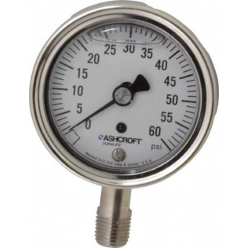 Ashcroft 2-1/2 Dial, 1/4 Thread, 0-60 Scale Range, Pressure Gauge Lower Connection Mount, Accurate to 1% of Scale 94475 – 56480676