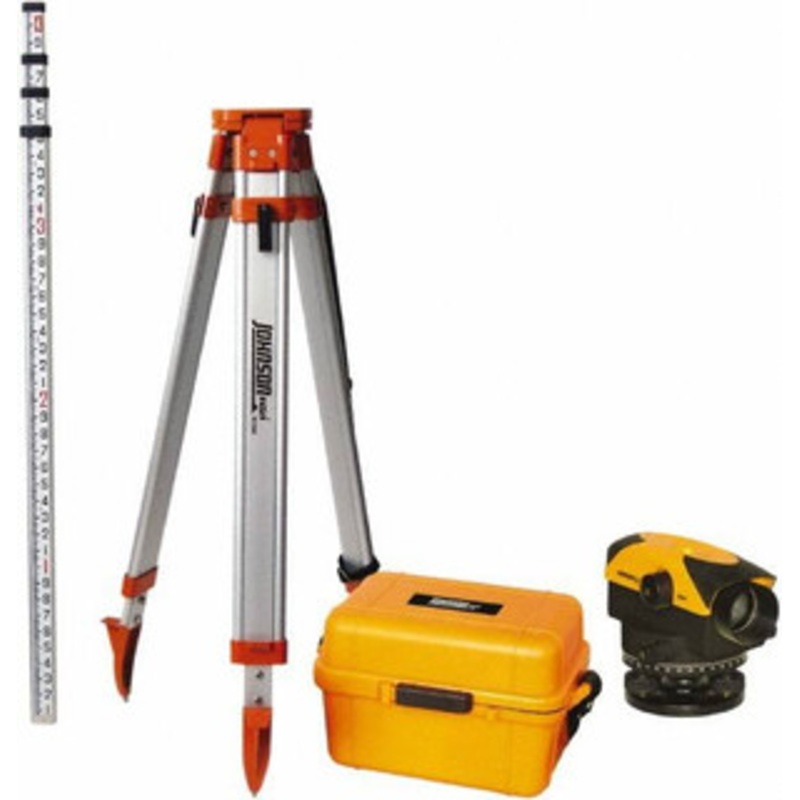 Johnson Level & Tool 32x Magnification, 2.62 to 450 Ft. Measuring Range, Automatic Optical Level Kit Accuracy 1/16 Inch at 200 Ft., Kit Includes Tripod, 13 Grade Rod, Hard Shell Carrying Case 40-6963 – 56299985