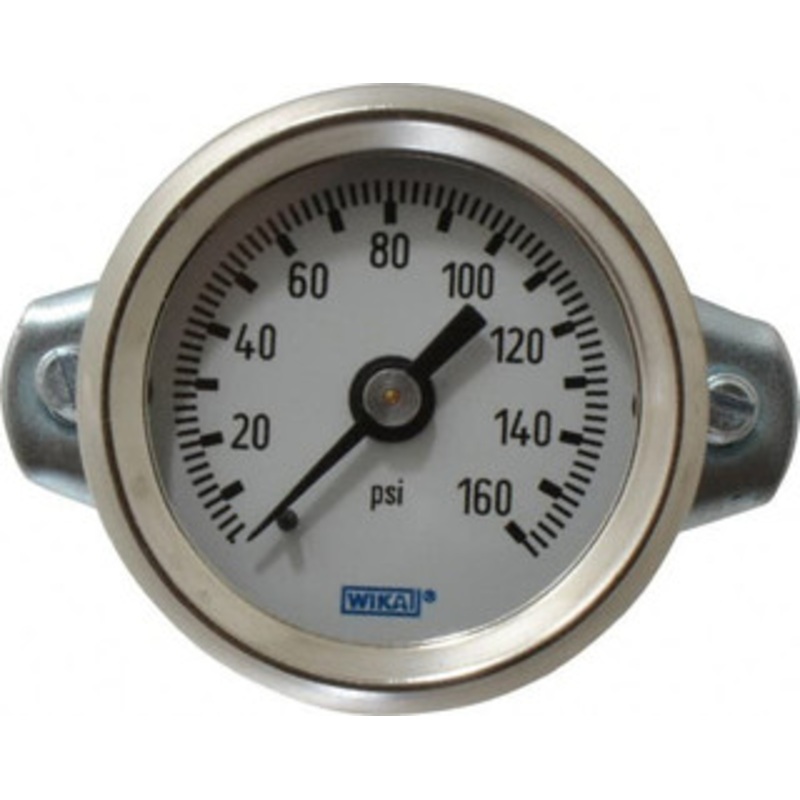 WIKA 1-1/2 Dial, 1/8 Thread, 0-160 Scale Range, Pressure Gauge U-Clamp Panel Mount, Center Back Connection Mount, Accurate to 3-2-3% of Scale 50786440 – 63148043