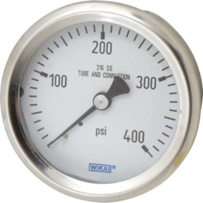 WIKA 2-1/2 Dial, 1/4 Thread, 0-400 Scale Range, Pressure Gauge Center Back Connection Mount, Accurate to 1.5% of Scale 9768289 – 56452568
