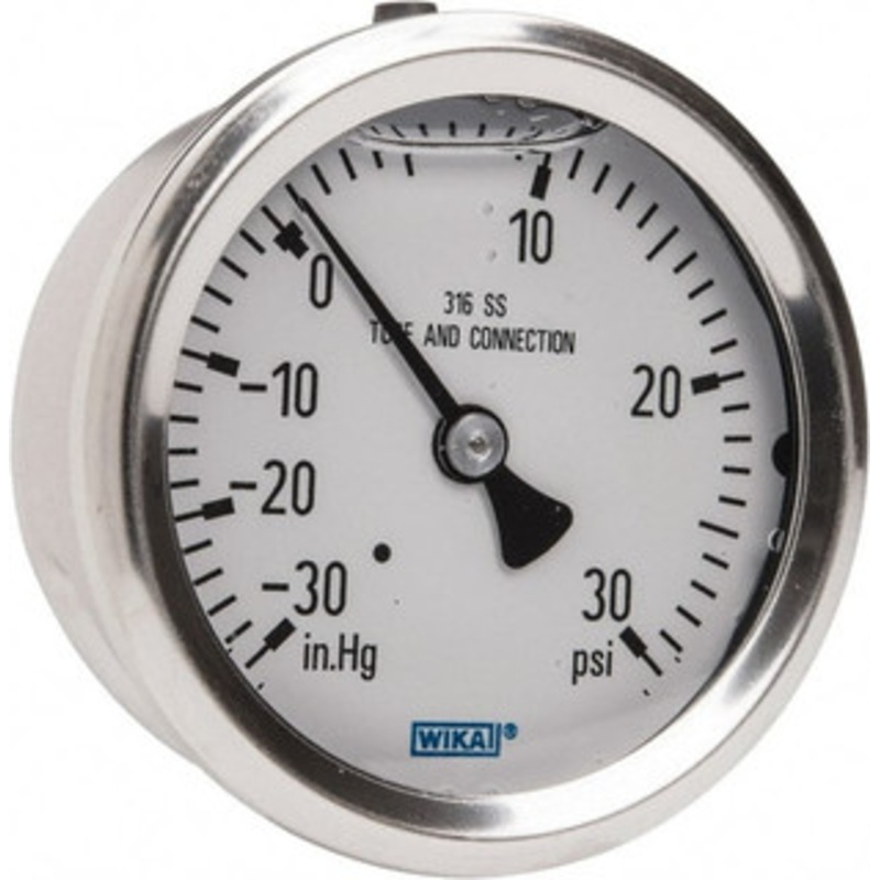 WIKA 2-1/2 Dial, 1/4 Thread, 30-0-30 Scale Range, Pressure Gauge Center Back Connection Mount, Accurate to 1.5% of Scale 9833302 – 56454713