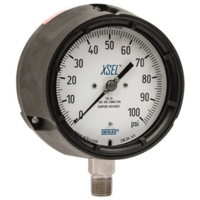 WIKA 4-1/2 Dial, 1/2 Thread, 0-100 Scale Range, Pressure Gauge Lower Connection Mount, Accurate to 0.5% of Scale 4333960 – 63151823