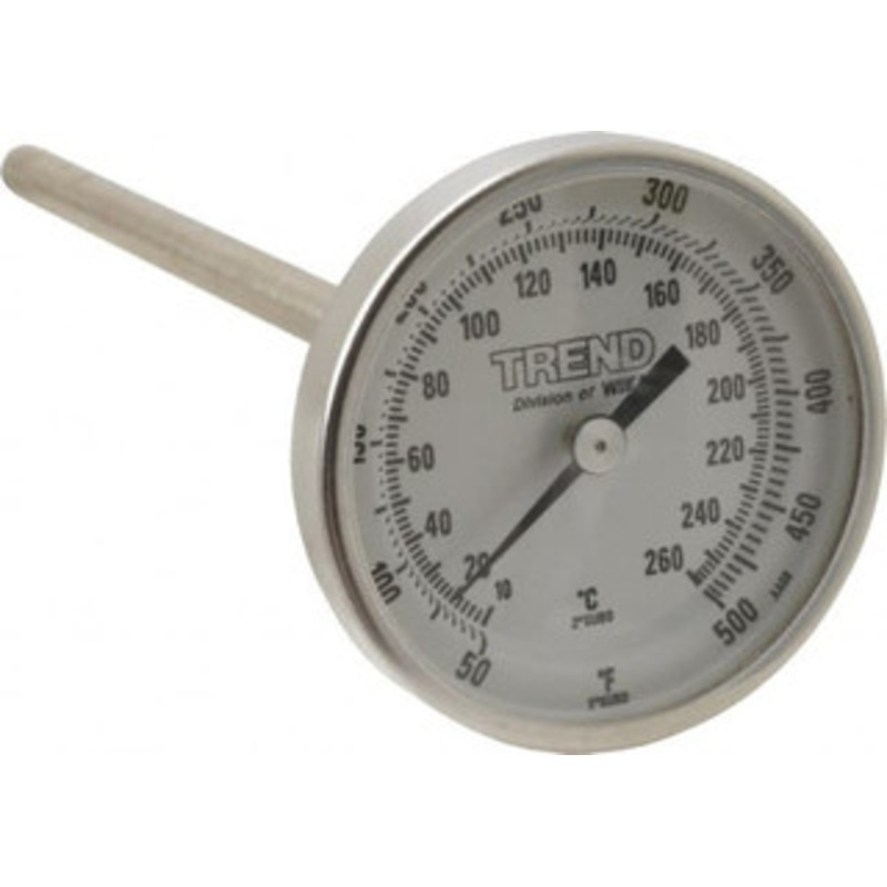WIKA 6 Stem, 50 to 500 F Bi-Metal Thermometer Back Connected, 1% Accurate, Stainless Steel 20060A010G2 – 56440530