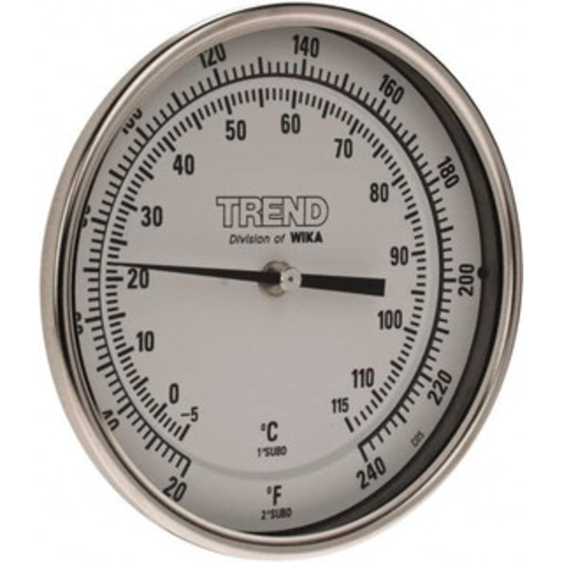 WIKA 9 Stem, 20 to 240 F Bi-Metal Thermometer Back Connected, 1% Accurate, Stainless Steel 50090A007G4 – 56429202