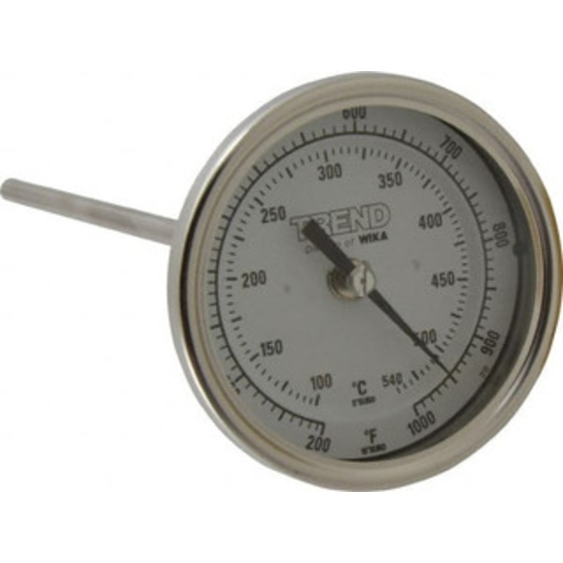 WIKA 9 Stem, 200 to 1,000 F Bi-Metal Thermometer Back Connected, 1% Accurate, Stainless Steel 30090A012G4 – 56426893
