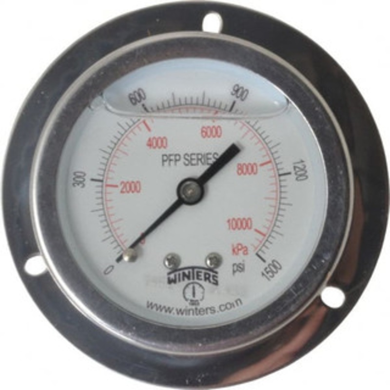 Winters Instruments 2-1/2 Dial, 1/4 Thread, 0-1,500 Scale Range, Pressure Gauge Front Flange Panel Mount, Center Back Connection Mount, Accurate to 1.6% of Scale PFP93425FFSG25. – 55193130