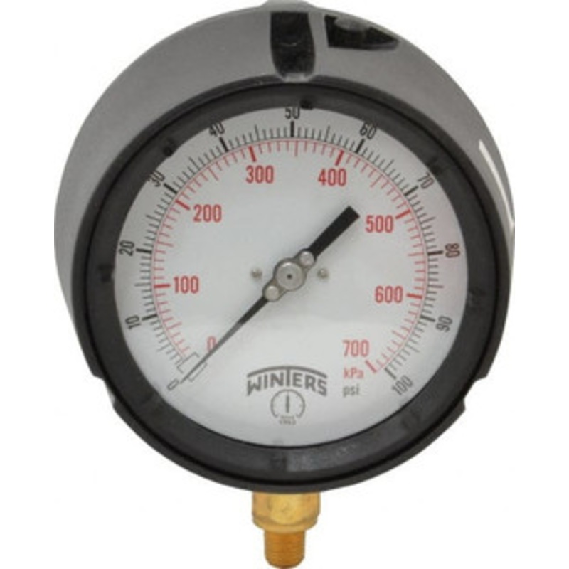 Winters Instruments 4-1/2 Dial, 1/4 Thread, 0-100 Scale Range, Pressure Gauge Lower Connection Mount, Accurate to 0.5% of Scale PPC5084 – 89906309