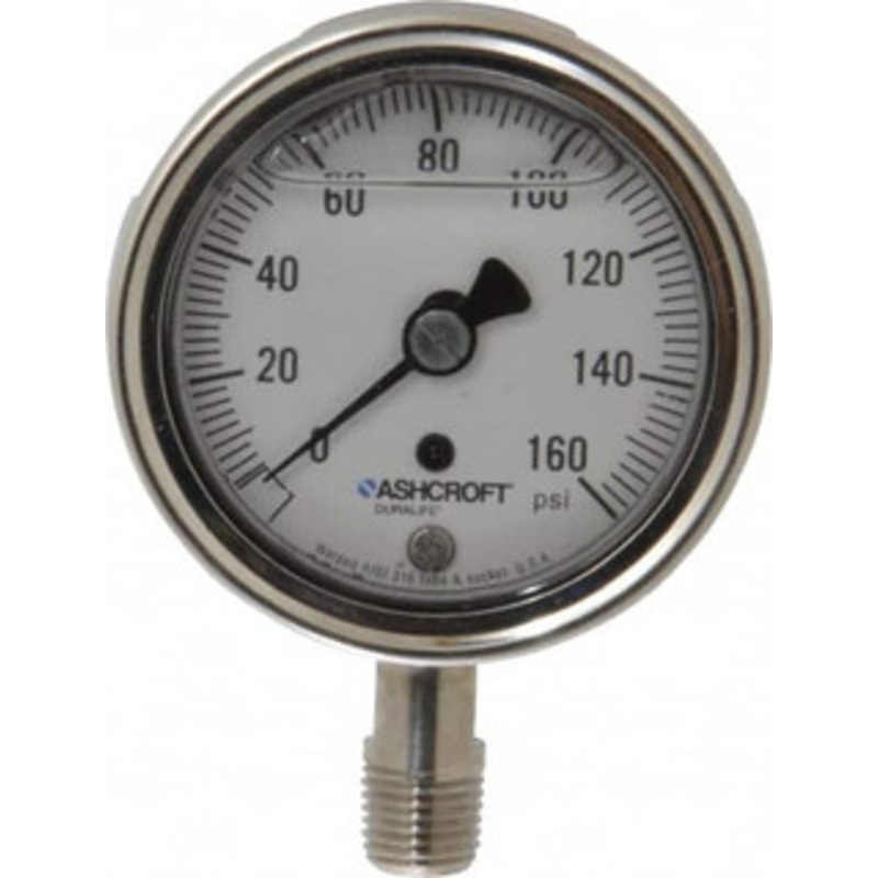 Ashcroft 2-1/2 Dial, 1/4 Thread, 0-160 Scale Range, Pressure Gauge Lower Connection Mount, Accurate to 1% of Scale 94477 – 56480692
