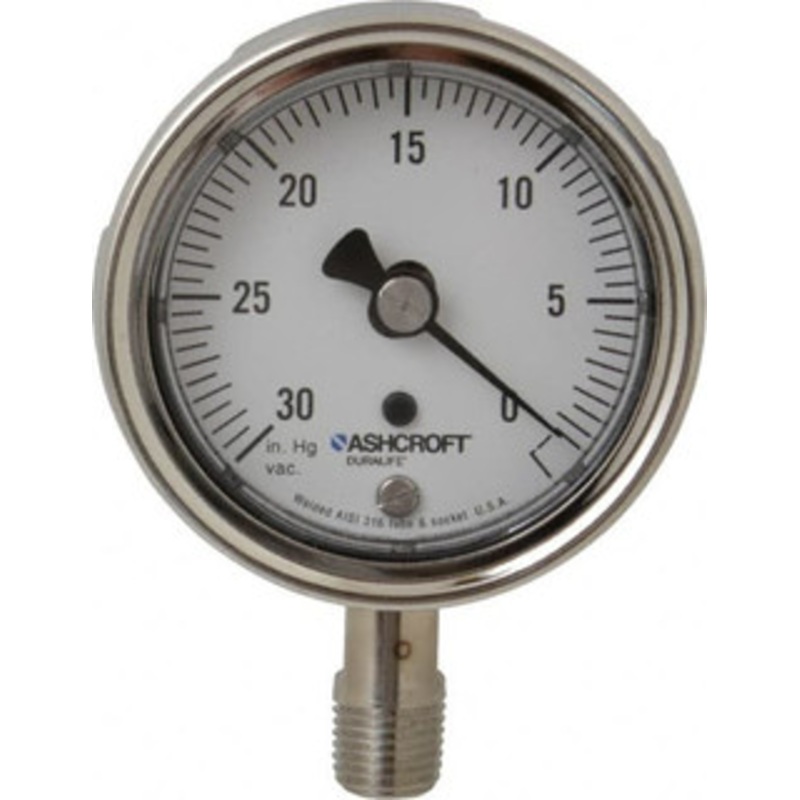 Ashcroft 2-1/2 Dial, 1/4 Thread, 30-0 Scale Range, Pressure Gauge Lower Connection Mount, Accurate to 1% of Scale 95083 – 56481427