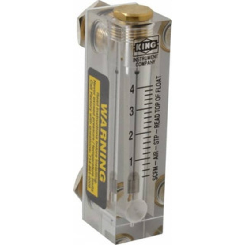 King Instrument 1/4 FNPT Port Block Style, Panel Mount Flowmeter 125 Max psi, 4 SCFM, Acrylic 75201102C-17 – 86486024