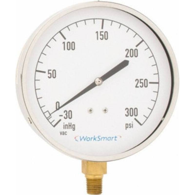 Value Collection 4-1/2 Dial, 1/4 Thread, 30-0-300 Scale Range, Pressure Gauge Lower Connection Mount, Accurate to 0.01% of Scale WS-PE-268 – 59274290