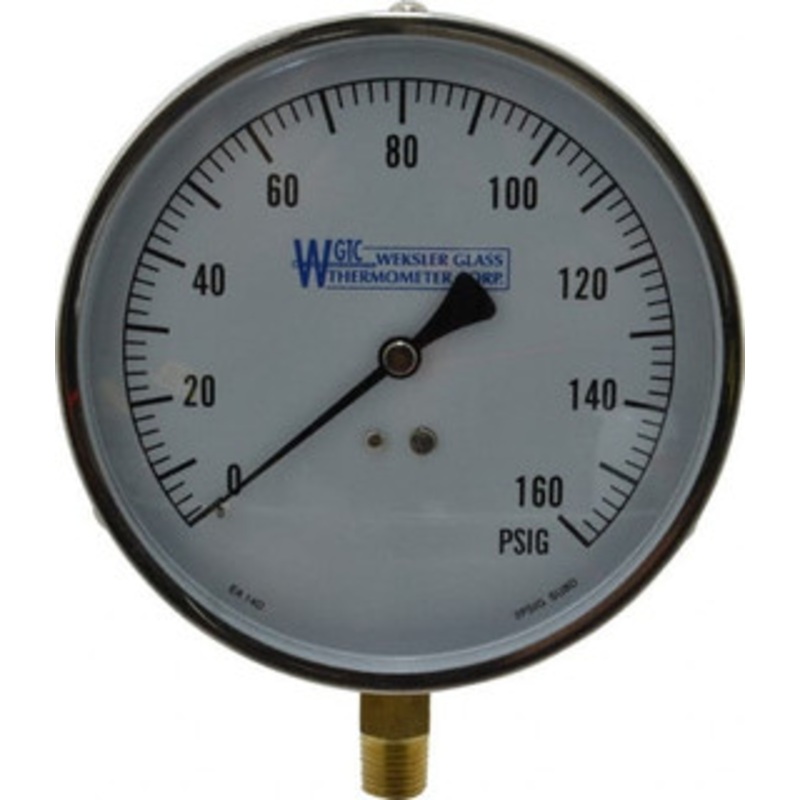 WGTC Weksler Glass Thermometer Corp. 4-1/2 Dial, 1/4 Thread, 0-160 Scale Range, Pressure Gauge Lower Connection Mount, Accurate to 1% of Scale EA14 D – 86494010