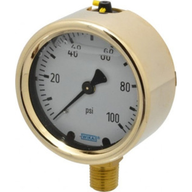 WIKA 2-1/2 Dial, 1/4 Thread, 0-100 Scale Range, Pressure Gauge Lower Connection Mount, Accurate to 1.5% of Scale 9310703 – 56455769