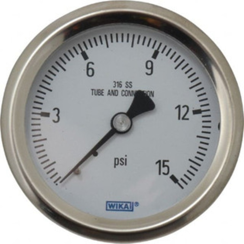 WIKA 2-1/2 Dial, 1/4 Thread, 0-15 Scale Range, Pressure Gauge Center Back Connection Mount, Accurate to 1.5% of Scale 9768351 – 56452493