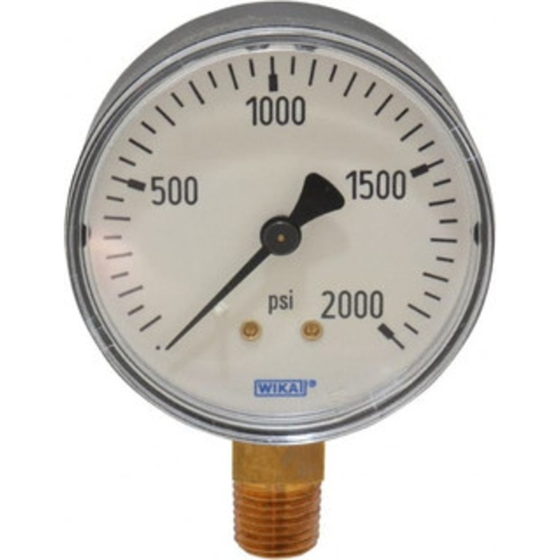 WIKA 2-1/2 Dial, 1/4 Thread, 0-2,000 Scale Range, Pressure Gauge Lower Connection Mount, Accurate to 3-2-3% of Scale 4253221 – 63146427