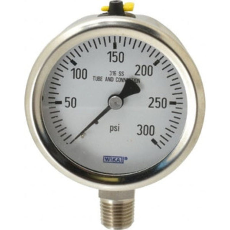 WIKA 2-1/2 Dial, 1/4 Thread, 0-300 Scale Range, Pressure Gauge Lower Connection Mount, Accurate to 1.5% of Scale 9768670 – 56452303