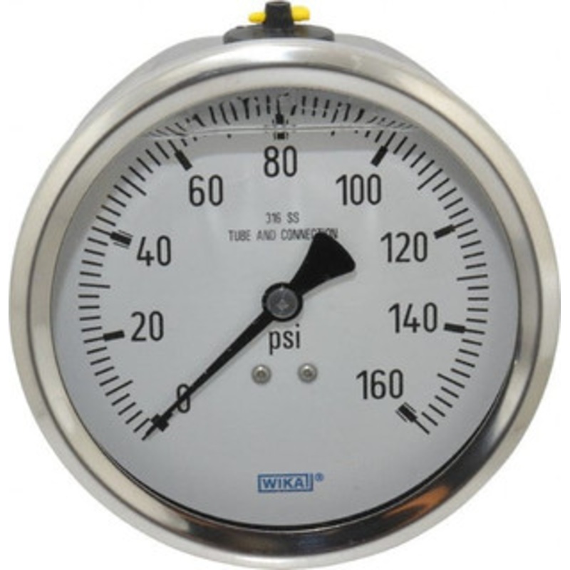 WIKA 4 Dial, 1/2 Thread, 0-160 Scale Range, Pressure Gauge Lower Back Connection Mount, Accurate to 1% of Scale 9831619 – 56455413