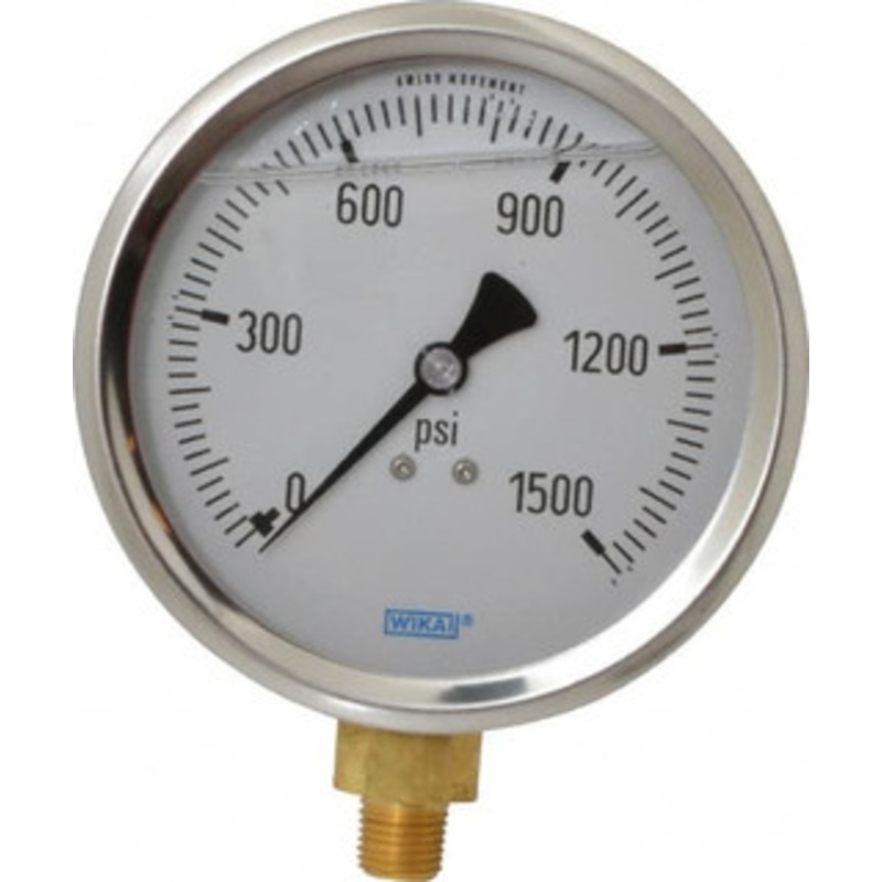 WIKA 4 Dial, 1/4 Thread, 0-1,500 Scale Range, Pressure Gauge Lower Connection Mount, Accurate to 1% of Scale 9699193 – 56454077