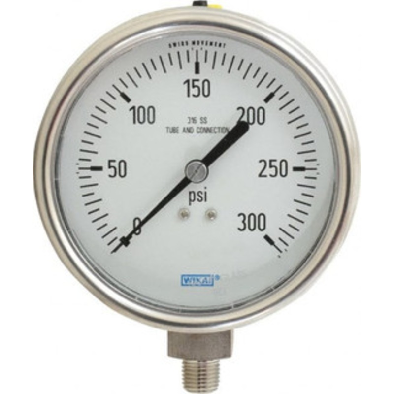 WIKA 4 Dial, 1/4 Thread, 0-300 Scale Range, Pressure Gauge Lower Connection Mount, Accurate to 1% of Scale 9745432 – 94701232