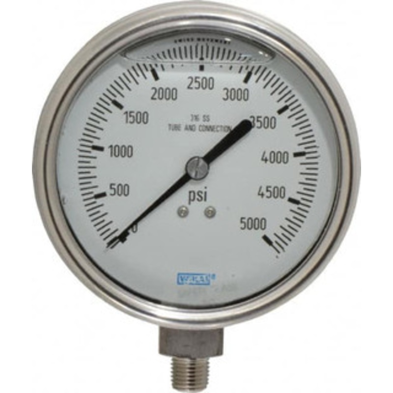 WIKA 4 Dial, 1/4 Thread, 0-5,000 Scale Range, Pressure Gauge Lower Connection Mount, Accurate to 1% of Scale 9832488 – 72469992