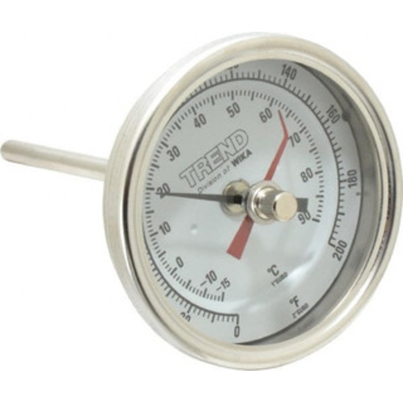 WIKA 4 Stem, 0 to 200 F Bi-Metal Thermometer Back Connected, 1% Accurate, Stainless Steel 30040A005G4MM – 56442304