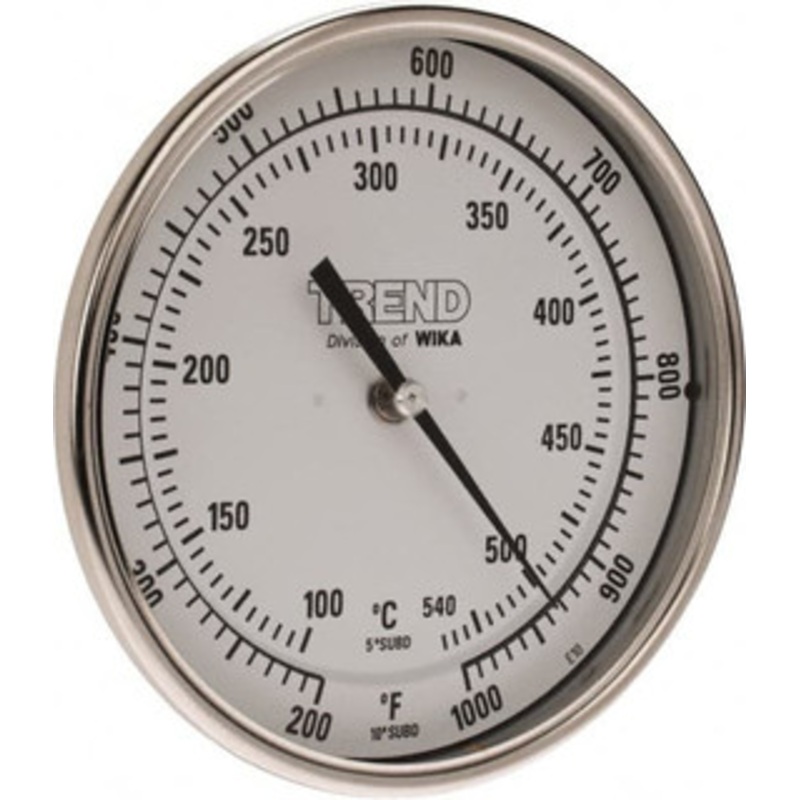 WIKA 9 Stem, 200 to 1,000 F Bi-Metal Thermometer Back Connected, 1% Accurate, Stainless Steel 50090A012G4 – 56429251