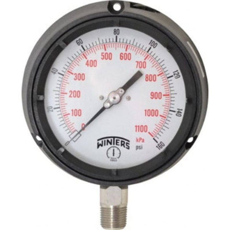 Winters Instruments 4-1/2 Dial, 1/2 Thread, 0-160 Scale Range, Pressure Gauge Lower Connection Mount, Accurate to 0.5% of Scale PPC5065 – 89906036