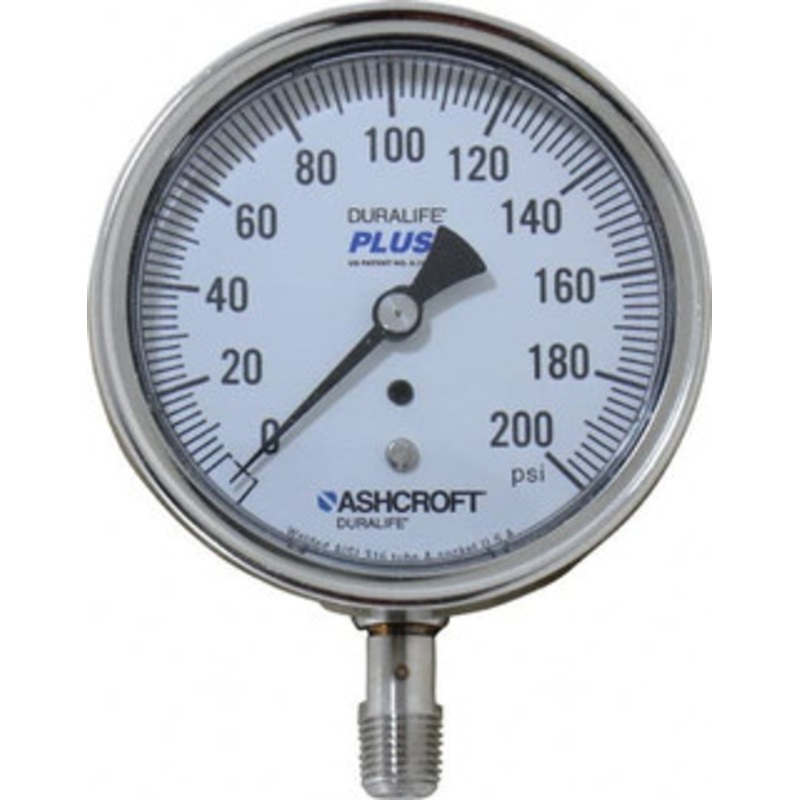 Ashcroft 3-1/2 Dial, 1/4 Thread, 0-200 Scale Range, Pressure Gauge Lower Connection Mount, Accurate to 1% of Scale 94340XLL – 75011478