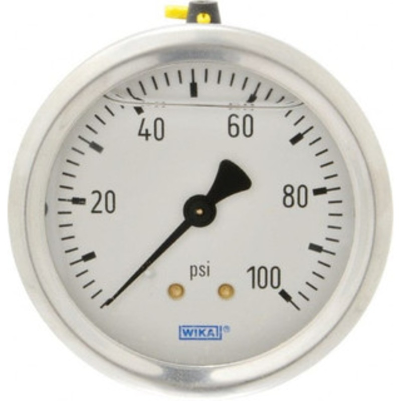 WIKA 2-1/2 Dial, 1/4 Thread, 0-100 Scale Range, Pressure Gauge Center Back Connection Mount, Accurate to 1.5% of Scale 9767215 – 56453780