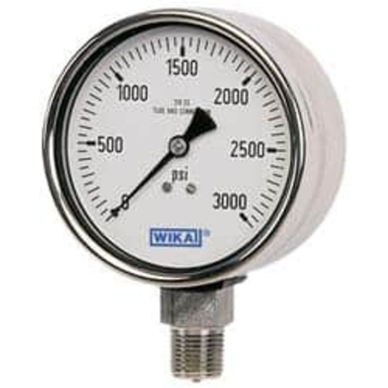 WIKA 2-1/2 Dial, 1/4 Thread, 5,000 Scale Range, Pressure Gauge Lower Connection Mount, Accurate to 2-1-2% of Scale 9251740 – 02620565
