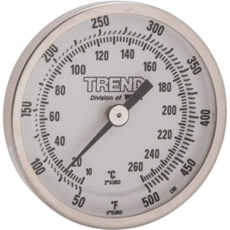 WIKA 2-1/2 Stem, 50 to 500 F Bi-Metal Thermometer Back Connected, 1% Accurate, Stainless Steel 20025D010G2 – 56440290