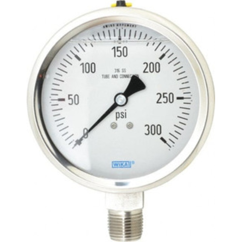 WIKA 4 Dial, 1/2 Thread, 0-300 Scale Range, Pressure Gauge Lower Connection Mount, Accurate to 1% of Scale 9833442 – 56455132
