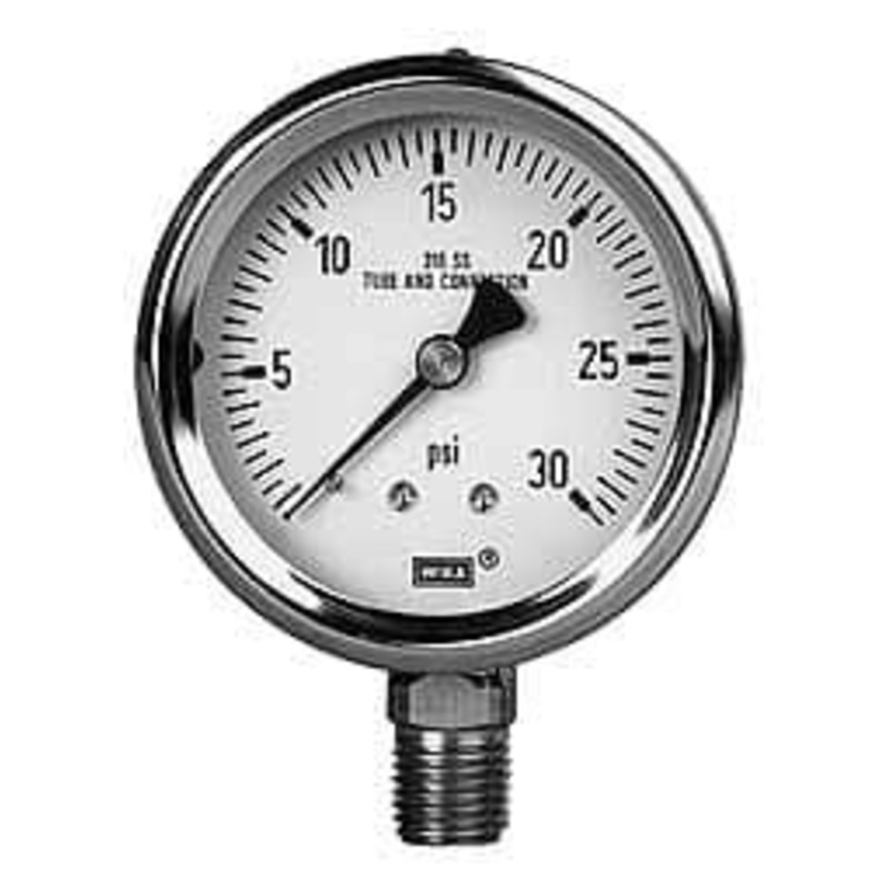 WIKA 4 Dial, 1/2 Thread, 0-400 Scale Range, Pressure Gauge Lower Connection Mount, Accurate to 1% of Scale 9768580 – 56452899