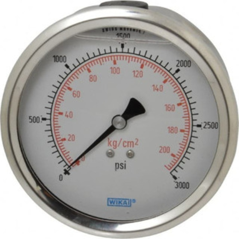 WIKA 4 Dial, 1/4 Thread, 0-3,000 Scale Range, Pressure Gauge Lower Back Connection Mount, Accurate to 1% of Scale 9694345 – 56454325