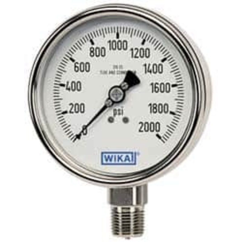 WIKA 4 Dial, 1/4 Thread, 30-0-30 Scale Range, Pressure Gauge Lower Connection Mount, Accurate to 1% of Scale 9832292 – 63148969