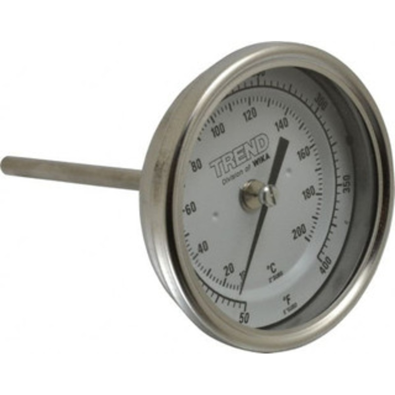 WIKA 4 Stem, 50 to 400 F Bi-Metal Thermometer Back Connected, 1% Accurate, Stainless Steel 30040A009G4 – 56426620