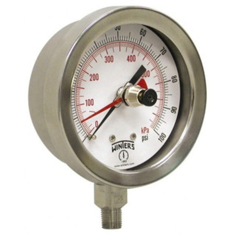 Winters Instruments 2-1/2 Dial, 1/4 Thread, 0-100 Scale Range, Pressure Gauge Lower Connection Mount, Accurate to 1% of Scale PFP82425MAXI – 55192975