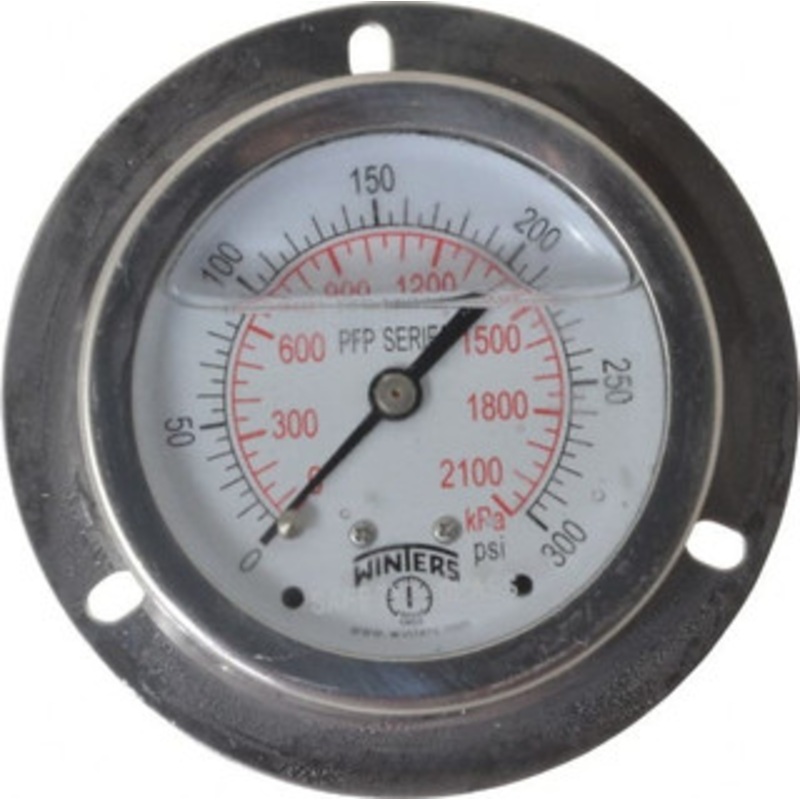 Winters Instruments 2-1/2 Dial, 1/4 Thread, 0-300 Scale Range, Pressure Gauge Front Flange Panel Mount, Center Back Connection Mount, Accurate to 1.6% of Scale PFP92725FFSG25. – 55193098