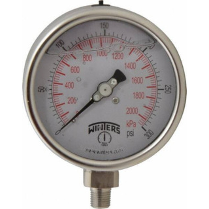 Winters Instruments 4 Dial, 1/4 Thread, 0-300 Scale Range, Pressure Gauge Lower Connection Mount, Accurate to 1% of Scale PSC269G – 55193270