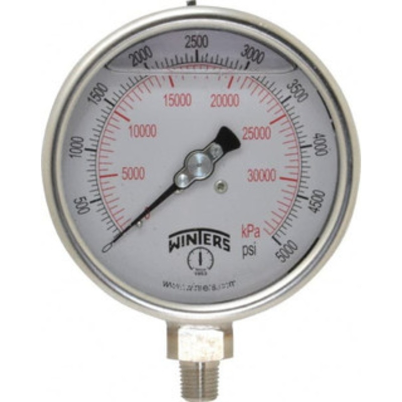 Winters Instruments 4 Dial, 1/4 Thread, 0-5,000 Scale Range, Pressure Gauge Lower Connection Mount, Accurate to 1% of Scale PSC278-1/4-G – 55193312
